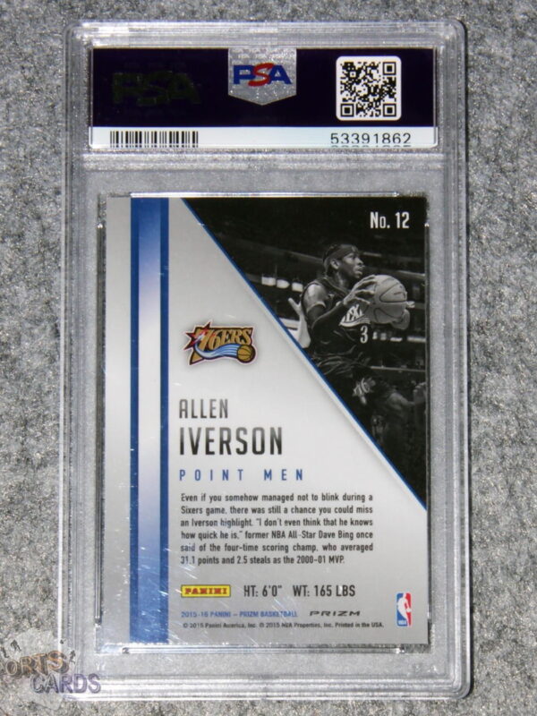 Alternative view of 2015-16 Allen Iverson #12 Panini Green Prizm Point Men PSA 8 NM-MT POP 1