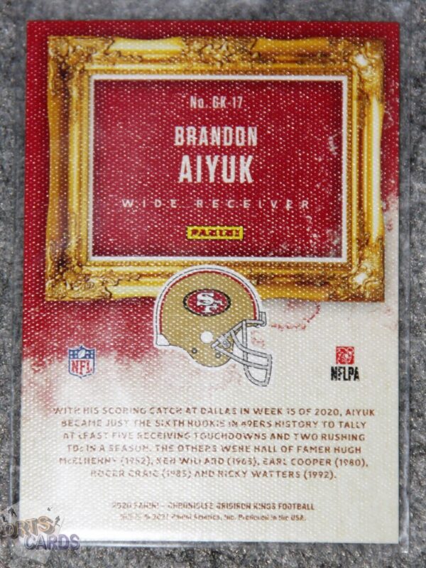 Alternative view of 2020 Brandon Aiyuk #GK-17 Panini Chronicles Gridiron Kings RC