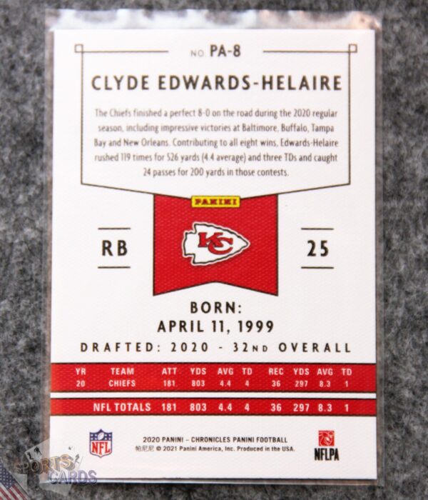 2020 Clyde Edwards-Helaire #PA-8 Panini Chronicles RC-back