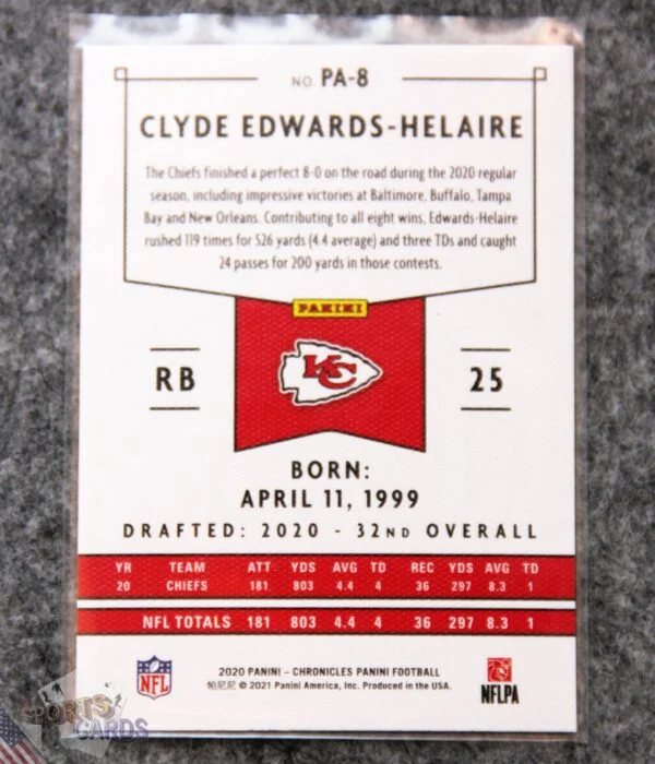 2020 Clyde Edwards-Helaire #PA-8 Panini Chronicles RC-back