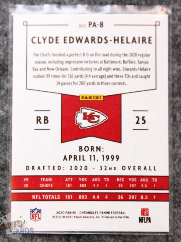 Alternative view of 2020 Clyde Edwards-Helaire #PA-8 Panini Chronicles RC