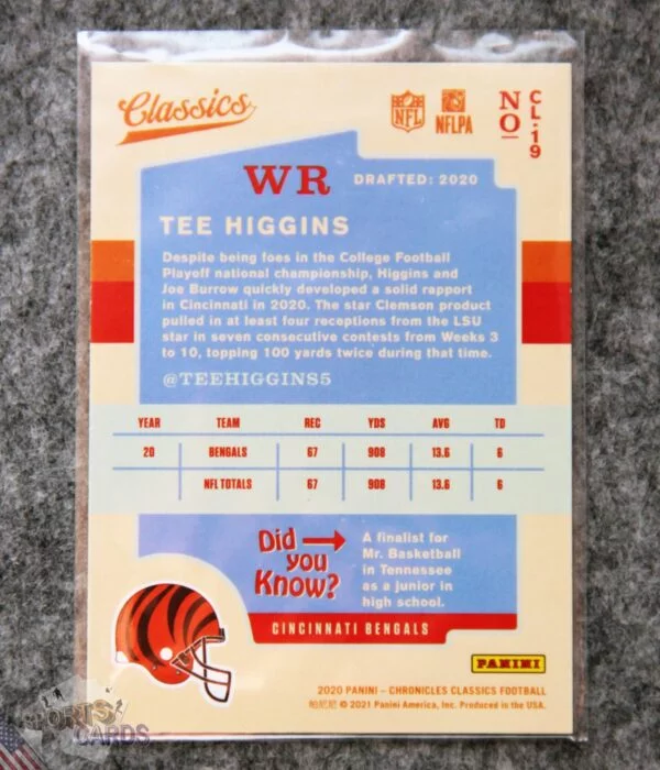 2020 Tee Higgins #CL-19 Panini Chronicles Classics RC-back