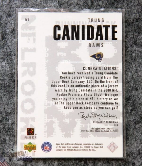 2000 Trung Canidate #165 Upper Deck Black Diamond NFL Rookie RC-back