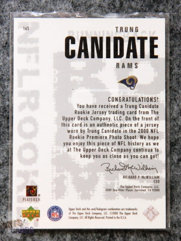 Alternative view of 2000 Trung Canidate #165 Upper Deck Black Diamond NFL Rookie RC