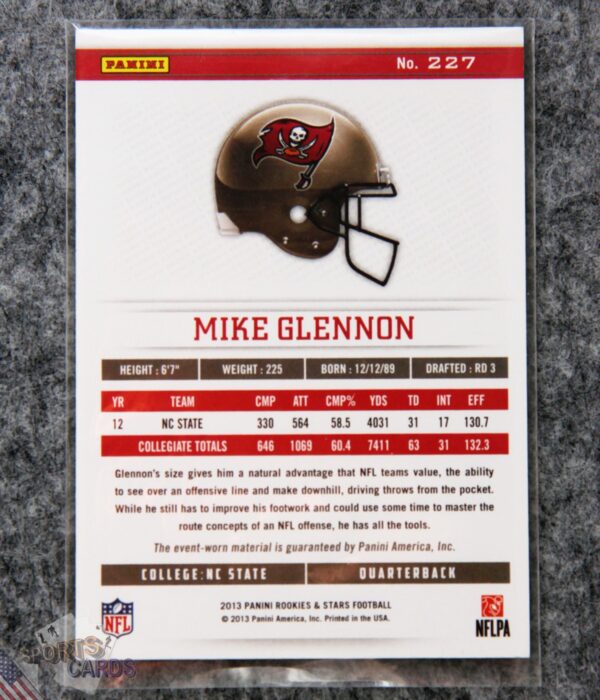 2013 Mike Glennon #227 Panini Rookies & Stars Longevity Ruby RC /299-back