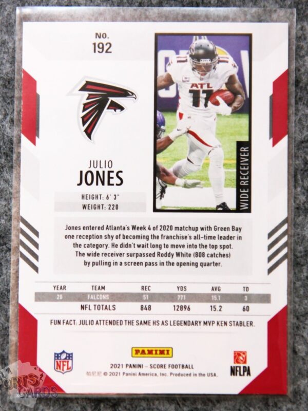 Alternative view of 2021 Julio Jones #192 Panini Score Red