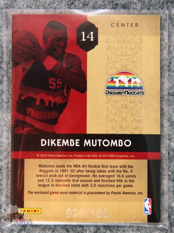 2009-10 Dikembe Mutombo #14 Panini Timeless Treasures Rookie Year /100-back