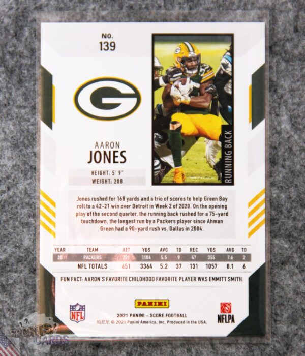 Alternative view of 2021 Aaron Jones #139 Panini Score