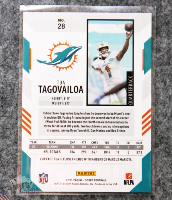 Alternative view of 2021 Tua Tagovailoa #28 Panini Score