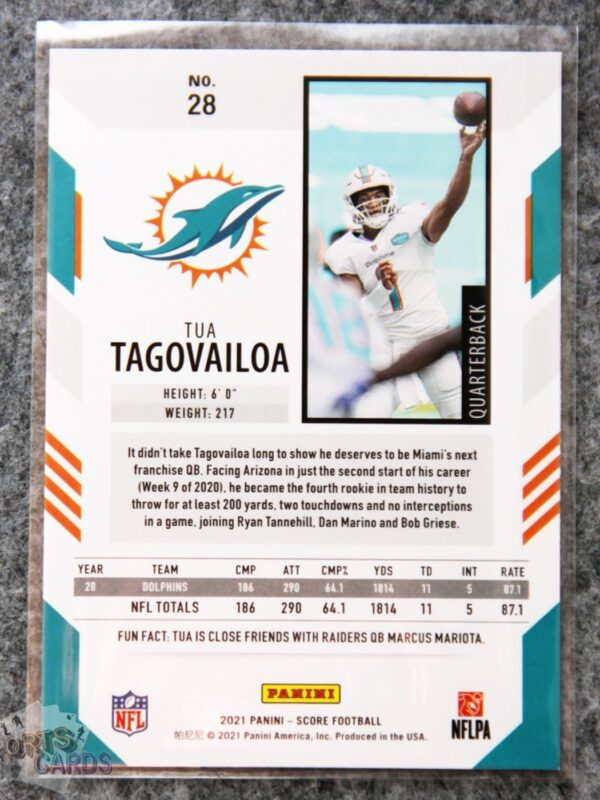 Alternative view of 2021 Tua Tagovailoa #28 Panini Score