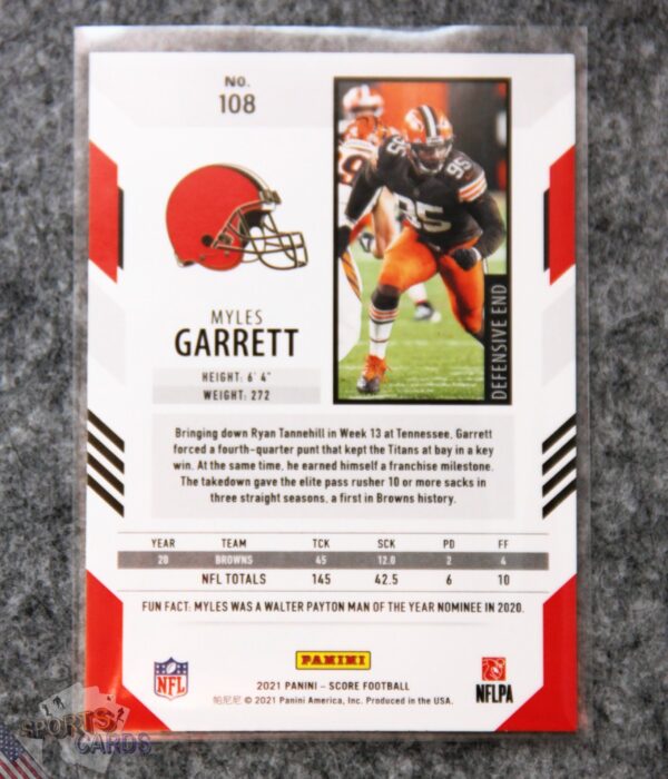 Alternative view of 2021 Myles Garrett #108 Panini Score