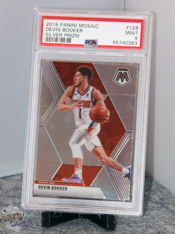2019-20 Devin Booker #128 Panini Mosaic Silver Prizm PSA 9 MINT-stand