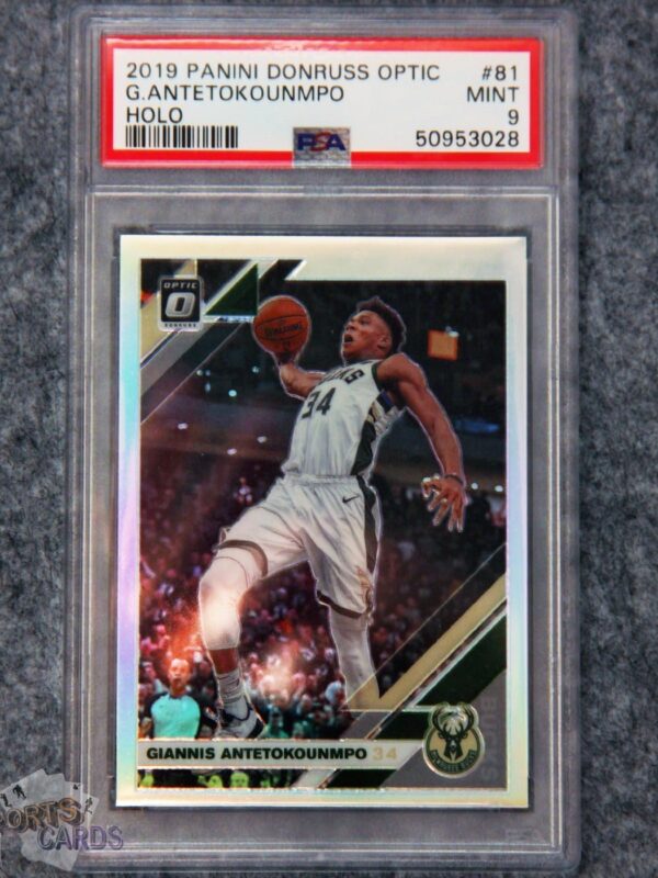 2019-20 Giannis Antetokounmpo #81 Panini Donruss Optic Holo Prizm PSA 9 MT-front