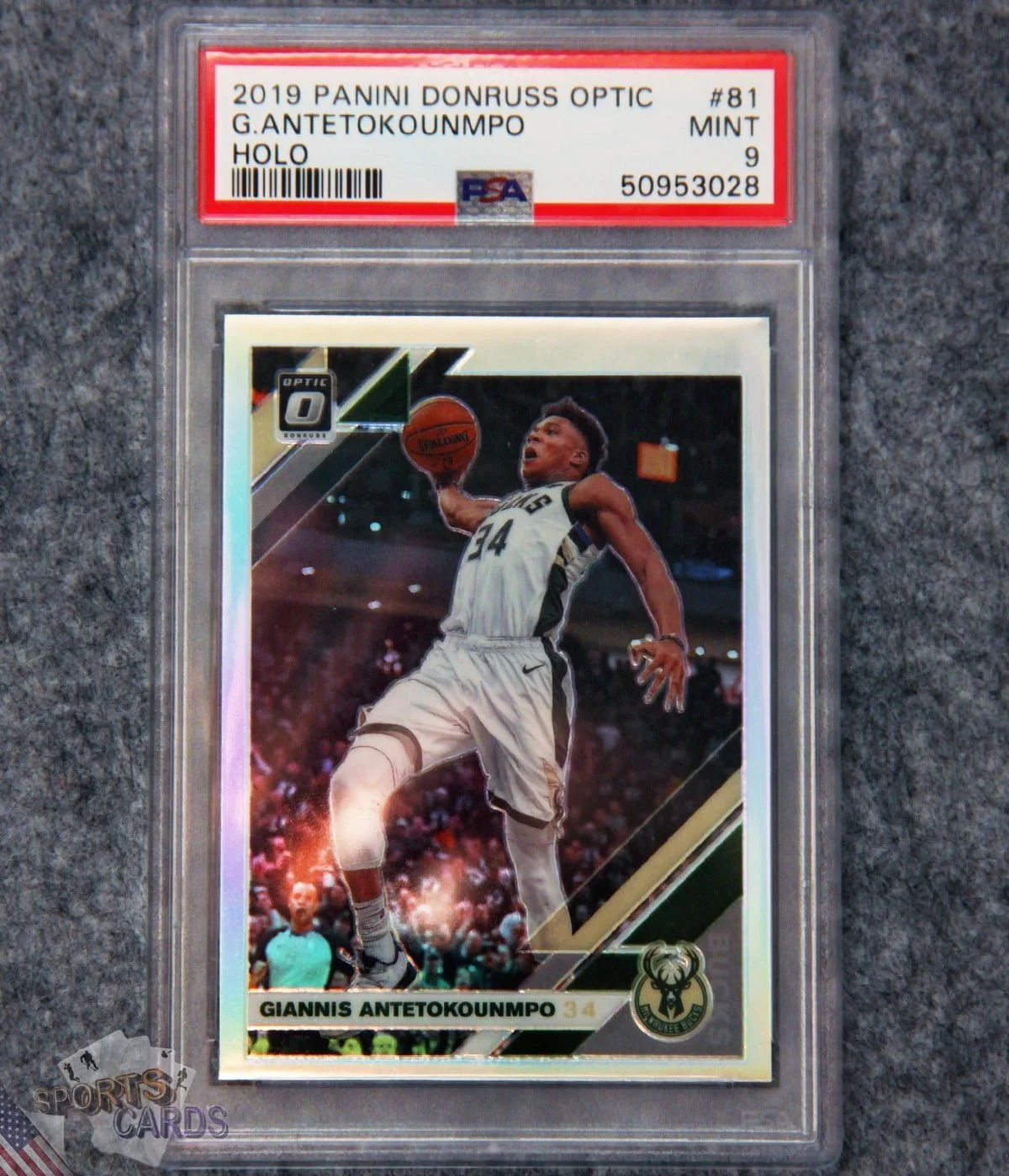 2019-20 Giannis Antetokounmpo #81 Panini Donruss Optic Holo Prizm PSA 9 MT-front