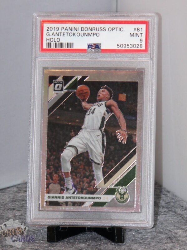 2019-20 Giannis Antetokounmpo #81 Panini Donruss Optic Holo Prizm PSA 9 MT - Afbeelding 3