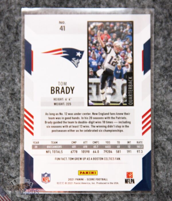 Alternative view of 2021 Tom Brady #41 Panini Score
