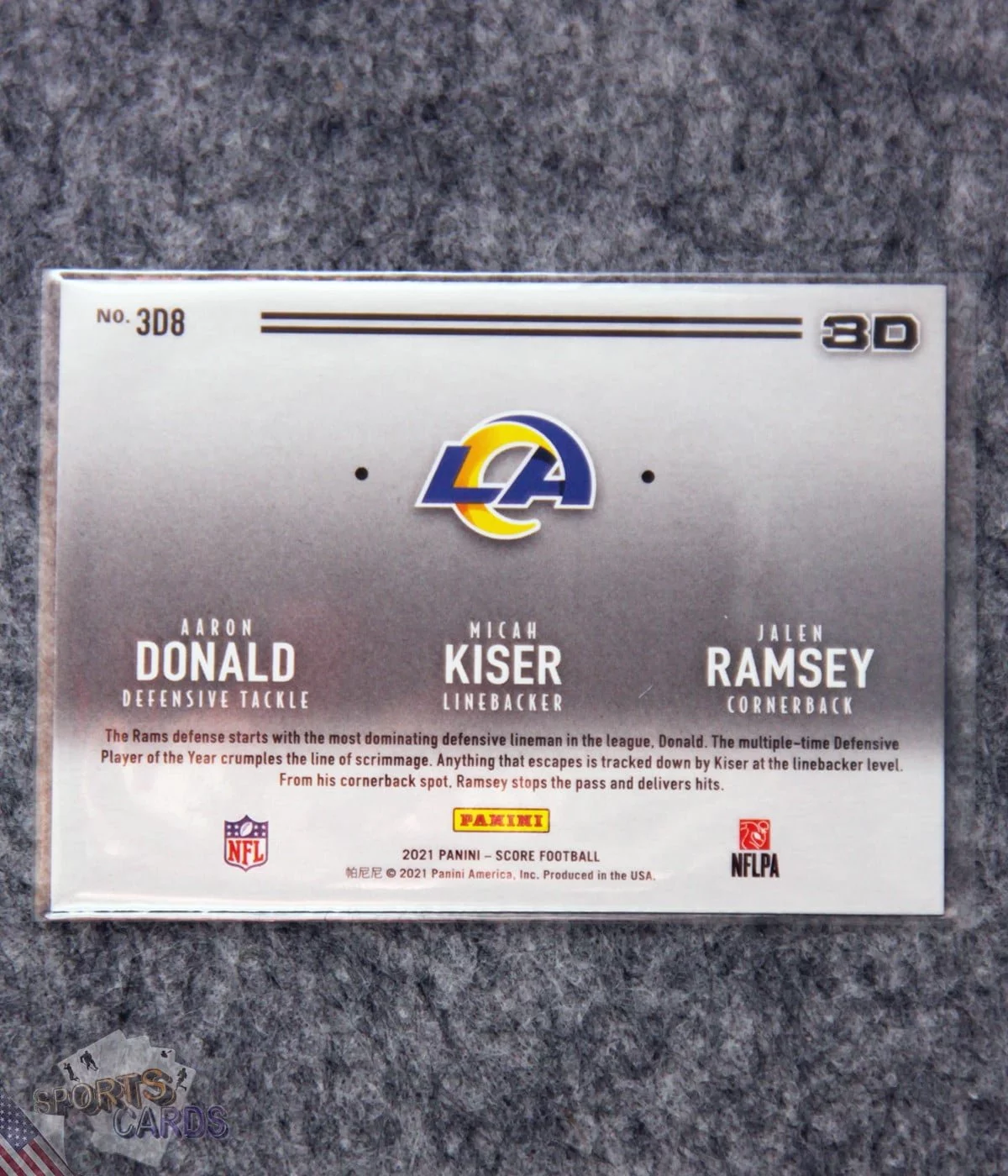 2021 Aaron Donald - Micah Kiser - Jalen Ramsey #3D8 Panini Score 3D-back