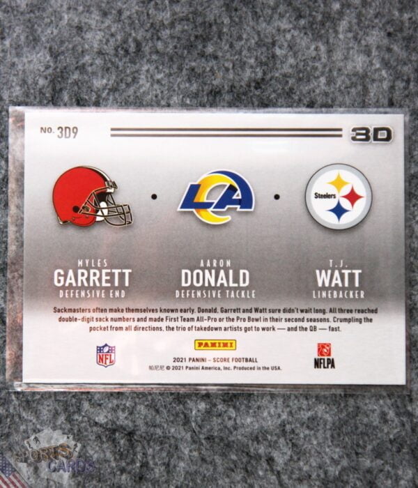 2021 Myles Garrett - Aaron Donald - TJ Watt #3D9 Panini Score 3D-back