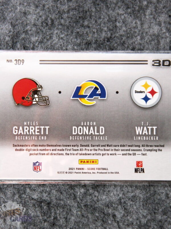Alternative view of 2021 Myles Garrett - Aaron Donald - TJ Watt #3D9 Panini Score 3D