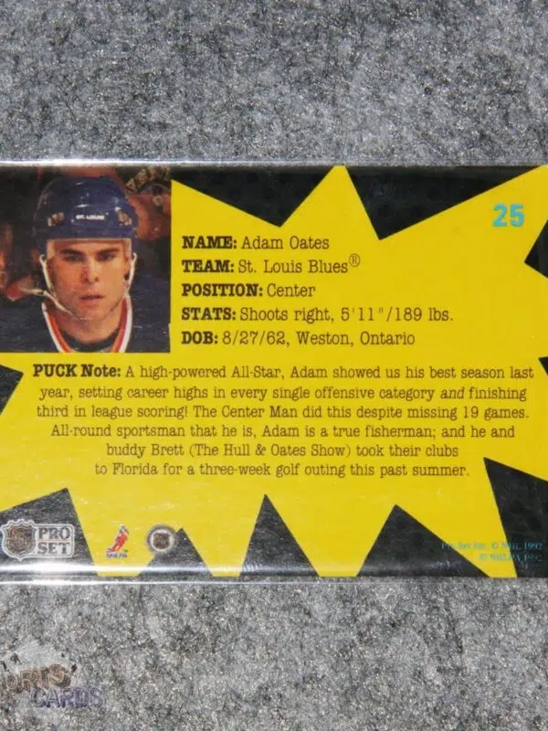 1991-92 Adam Oates #25 Pro Set Puck-back