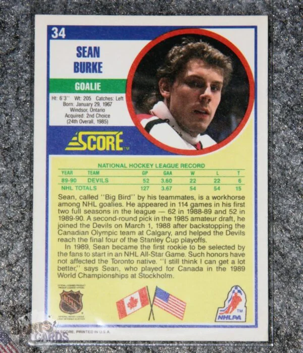 1990-91 Sean Burke #34 Score-back