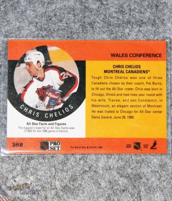 1990-91 Chris Chelios #368 Pro Set NHL All-Star-back