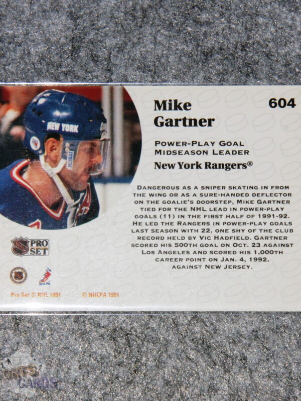 Alternative view of 1991-92 Mike Gartner #604 Pro Set Leader PPG