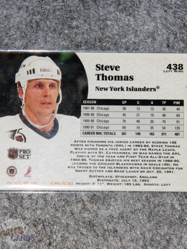 Alternative view of 1991-92 Steve Thomas #438 Pro Set