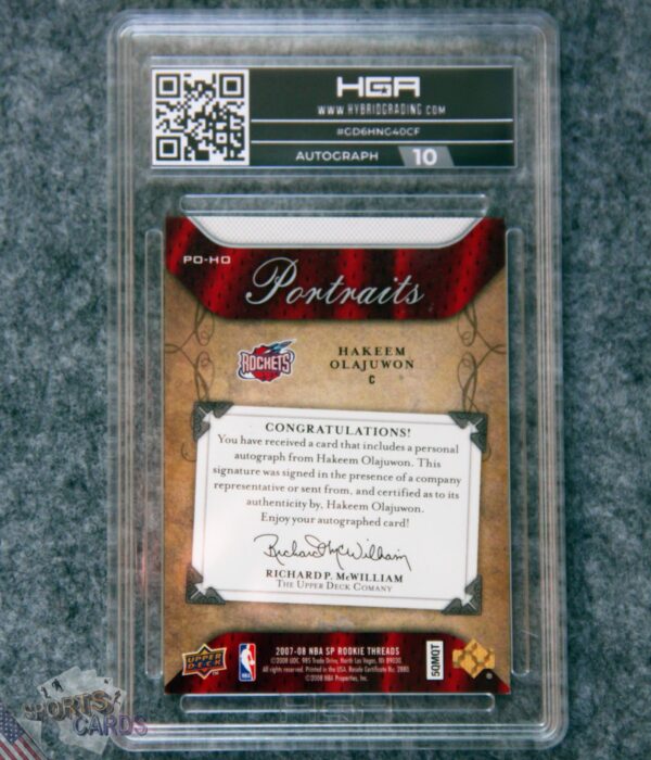 2007-08 Hakeem Olajuwon #PO-HO Upper Deck SP Rookie Threads Portraits HGA 9 MT-back