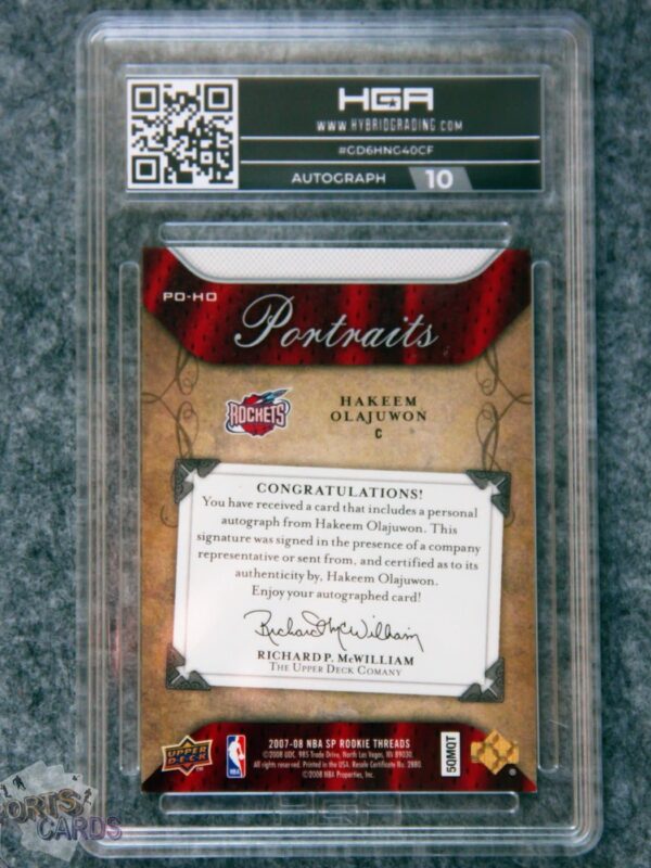2007-08 Hakeem Olajuwon #PO-HO Upper Deck SP Rookie Threads Portraits HGA 9 MT-back