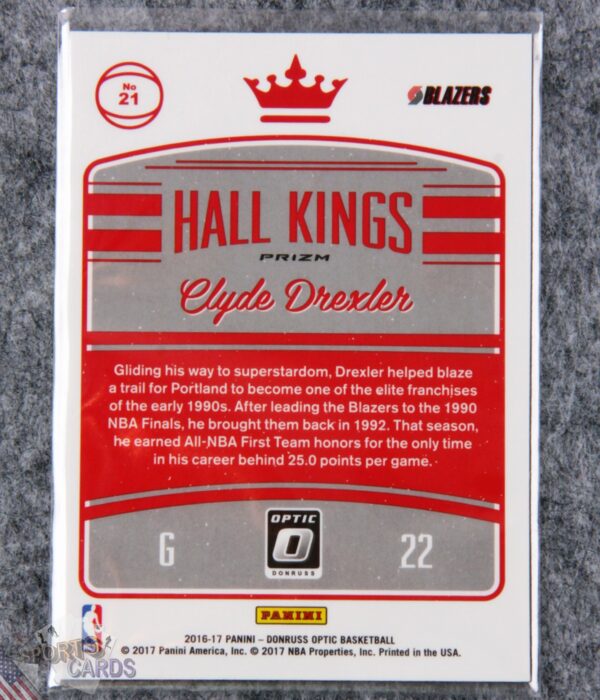 Alternative view of 2016-17 Clyde Drexler #21 Panini Donruss Optic Hall Kings Holo Silver Prizm