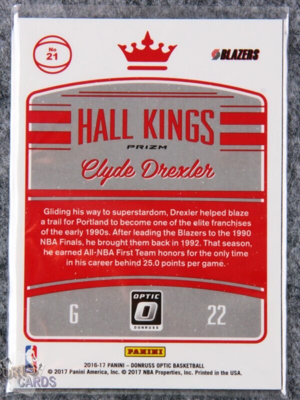 Alternative view of 2016-17 Clyde Drexler #21 Panini Donruss Optic Hall Kings Holo Silver Prizm