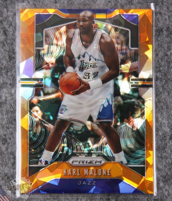 2019-20 Karl Malone #19 Panini Prizm Orange Cracked Ice Prizm-front