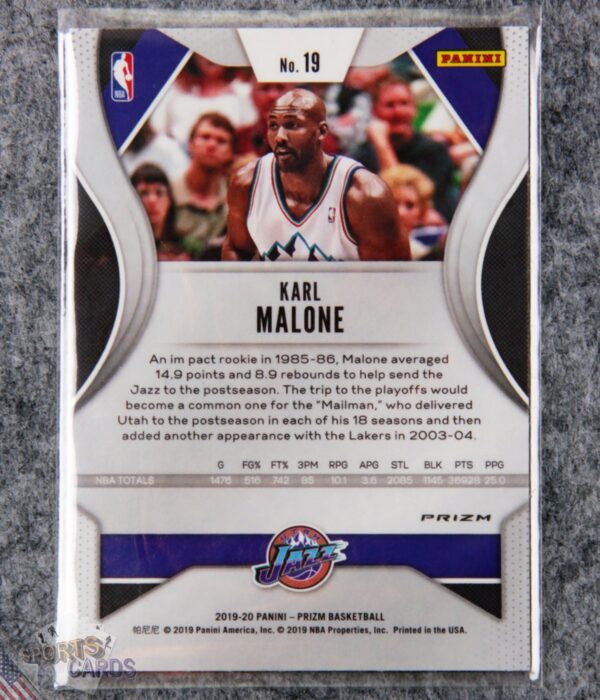 2019-20 Karl Malone #19 Panini Prizm Orange Cracked Ice Prizm-back