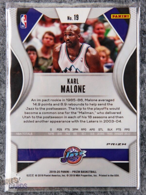 Alternative view of 2019-20 Karl Malone #19 Panini Prizm Orange Cracked Ice Prizm