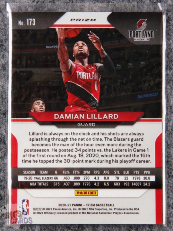 2019-20 Damian Lillard #173 Panini Prizm Red Ice Prizm-back