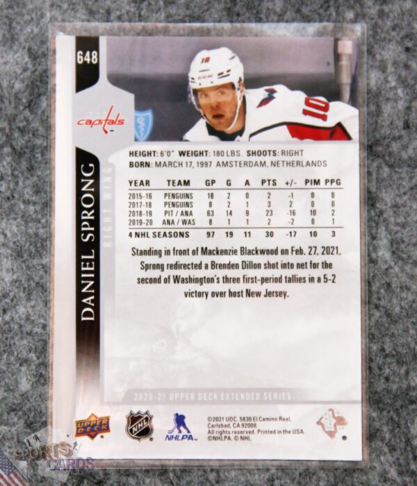 Alternative view of 2020-21 Daniel Sprong #648 Upper Deck Extended Series