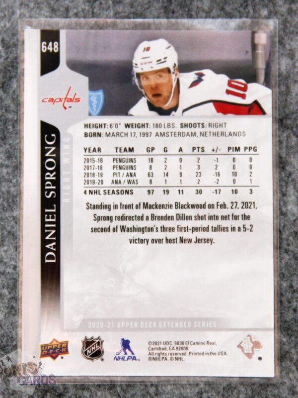2020-21 Daniel Sprong #648 Upper Deck Extended Series-back