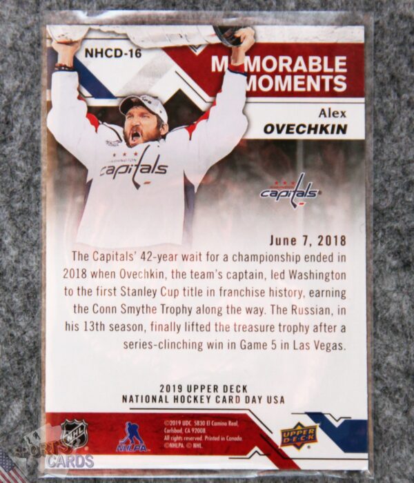 Alternative view of 2019-20 Alex Ovechkin #NHCD-16 Upper Deck Memorable Moments