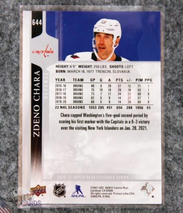 2020-21 Zdeno Chara #644 Upper Deck Extended Series-back