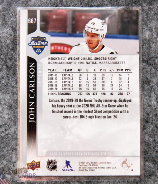 2020-21 John Carlson #667 Upper Deck Extended Series NHL All-Star-back