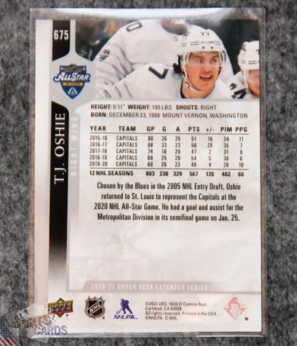 2020-21 T.J. Oshie #675 Upper Deck Extended Series NHL All-Star-back