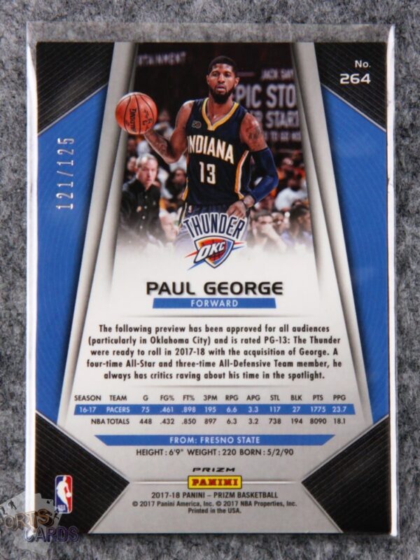 2017-18 Paul George #264 Panini Prizm Fast Break Red Prizm /125-back