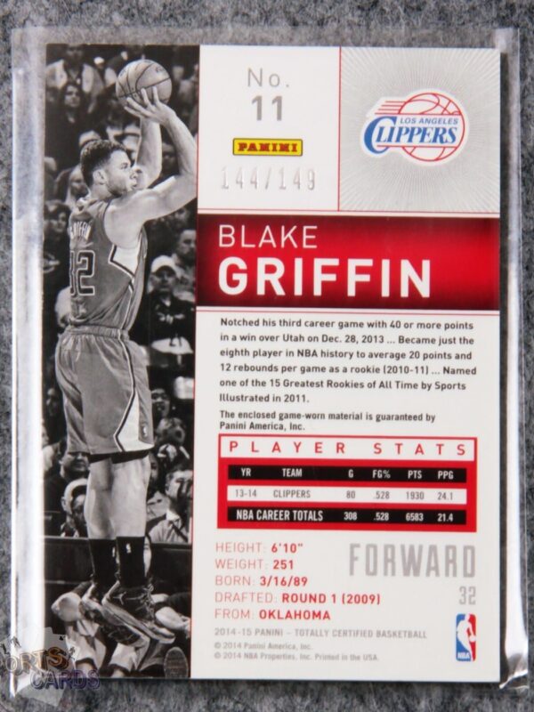 2014-15 Blake Griffin #11 Panini Totally Certified Red Parallel /149-back