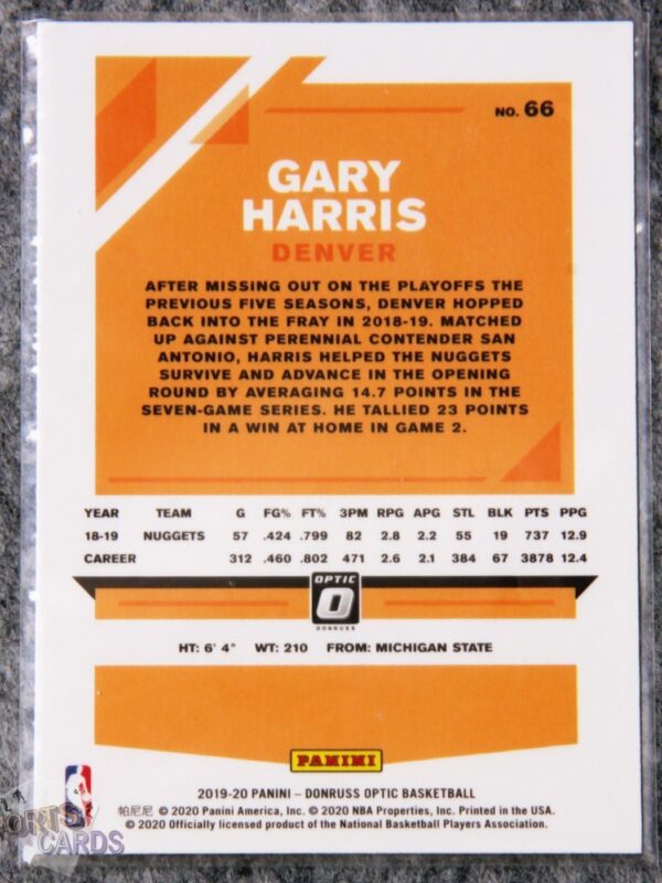 Alternative view of 2019-20 Gary Harris #66 Panini Donruss Optic