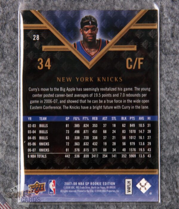 2007-08 Eddy Curry #28 Upper Deck SP Rookie Edition-back