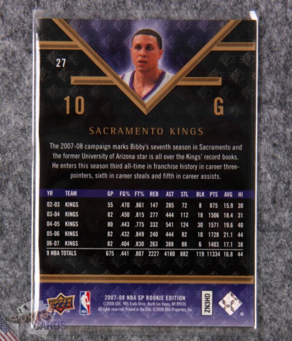 2007-08 Mike Bibby #27 Upper Deck SP Rookie Edition-back