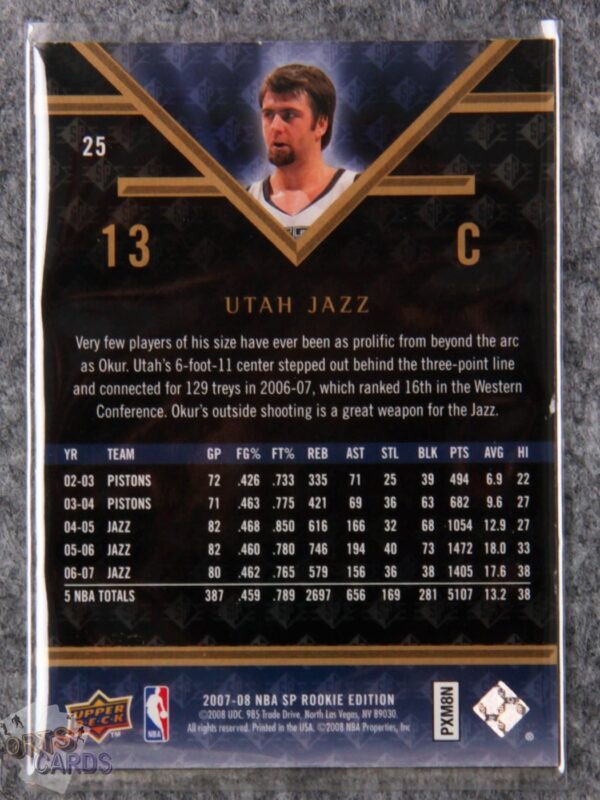 Alternative view of 2007-08 Mehmet Okur #25 Upper Deck SP Rookie Edition