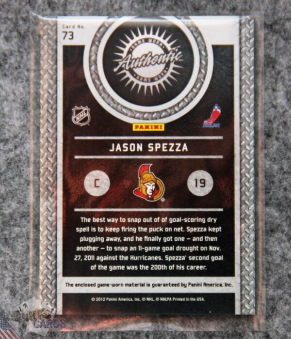 2011-12 Jason Spezza #73 Panini Titanium Game Worn Gear-back