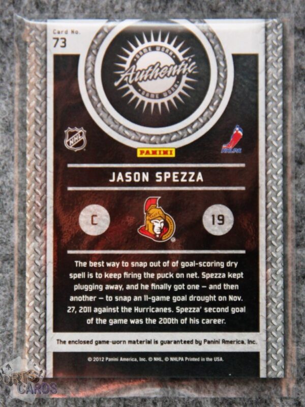 Alternative view of 2011-12 Jason Spezza #73 Panini Titanium Game Worn Gear